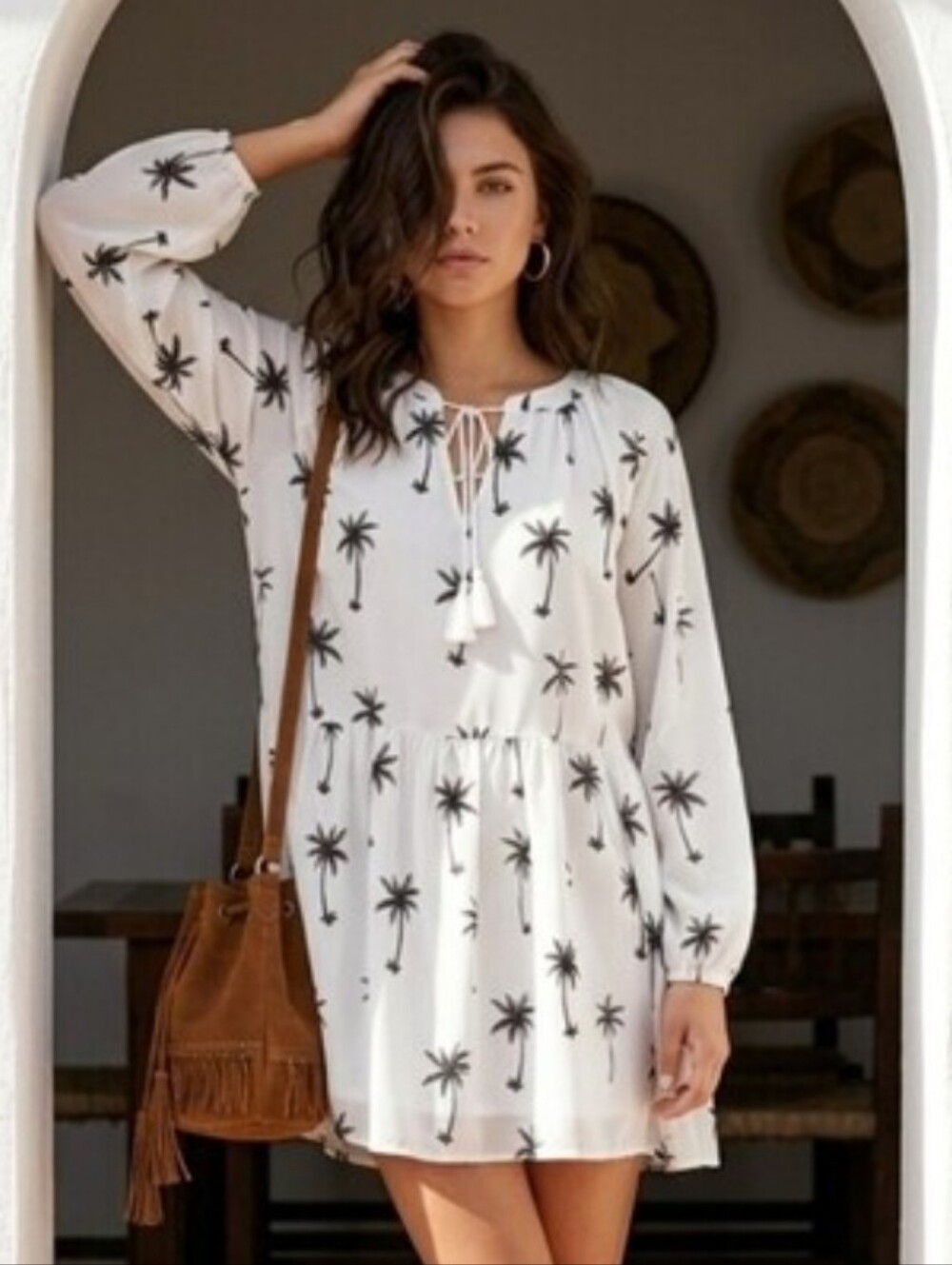 Misslook  Palm Tree Print Cover Up / Dress Cotton Blend Size Medium